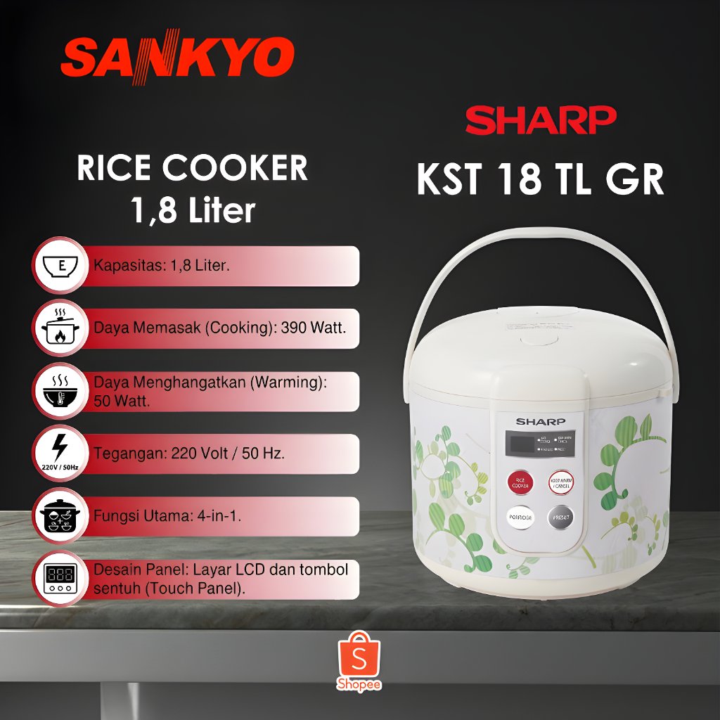 Sharp Rice Cooker Elektrik KS-T18TL 1.8 Liter  4 In 1 – Penanak Nasi KST18TL Magic Com Digital Touch