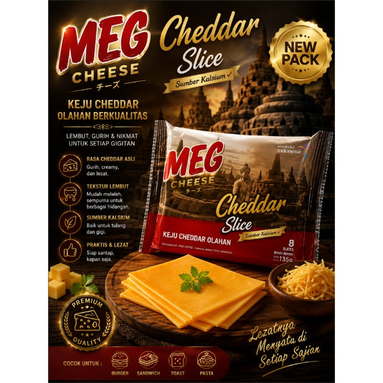MEG Cheddar Slice / Cheddar Cheese Slice Meg / Keju Cheddar MEG - 8S