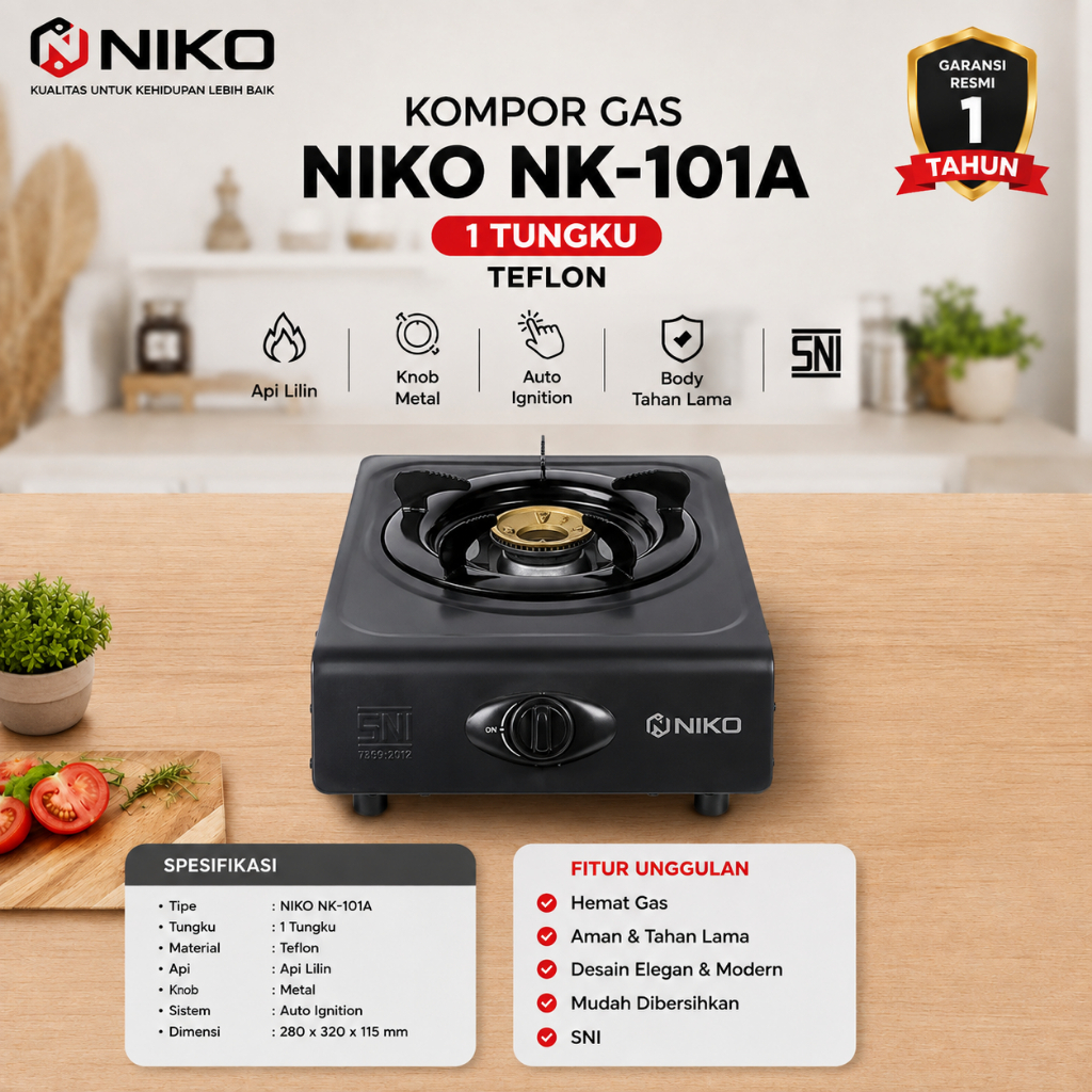 KOMPOR NIKO 1 TUNGKU TEFLON NK-101A TANPA BUBBLE
