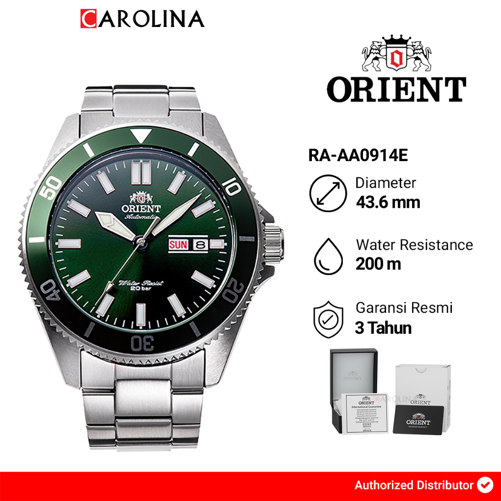 Jam Tangan Pria Orient Kanno RA-AA0914E Automatic Green Dial Stainless Steel Strap