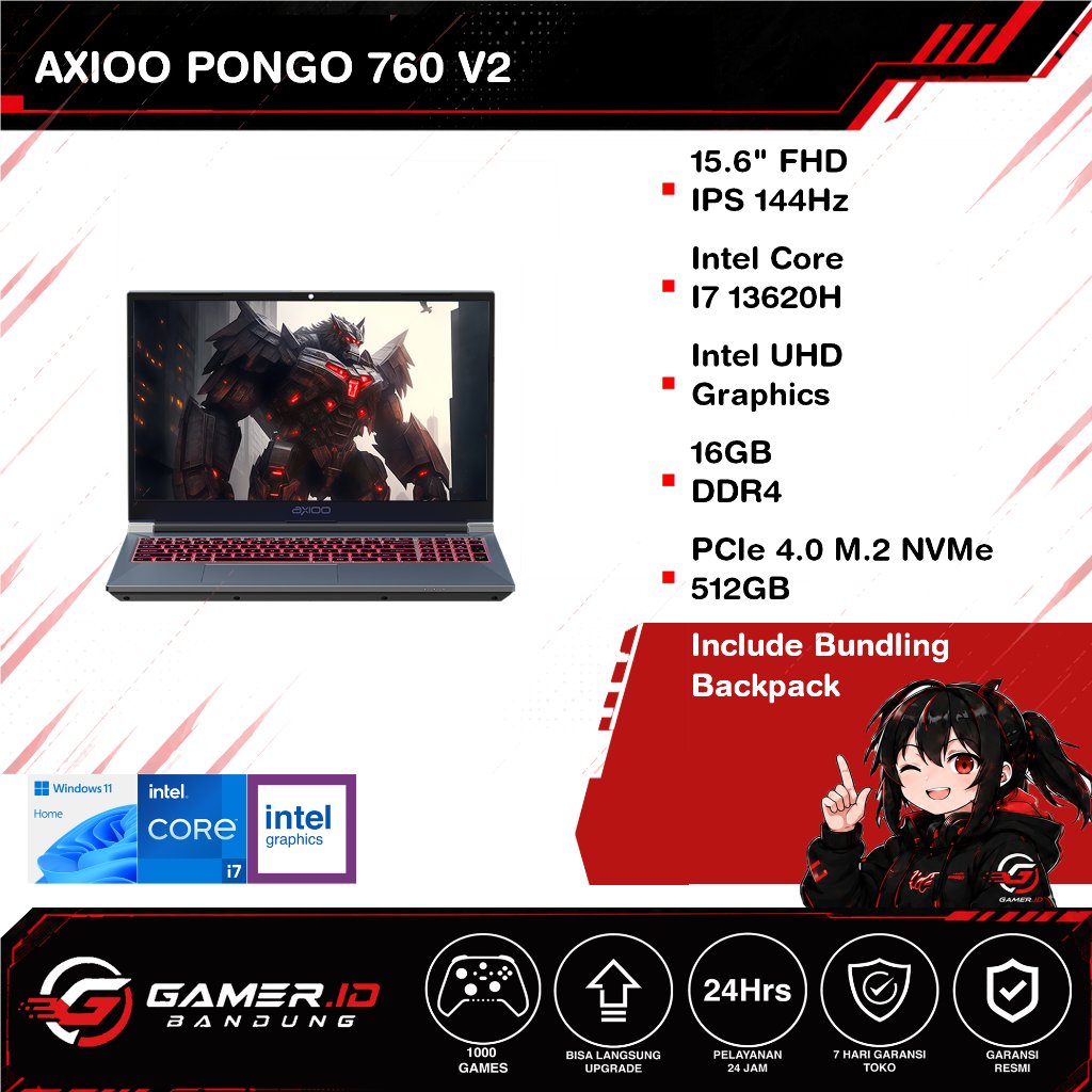 AXIOO PONGO 760 V2 I7 13620H RTX4060 16GB 512GB 15.6" FHD IPS 144HZ