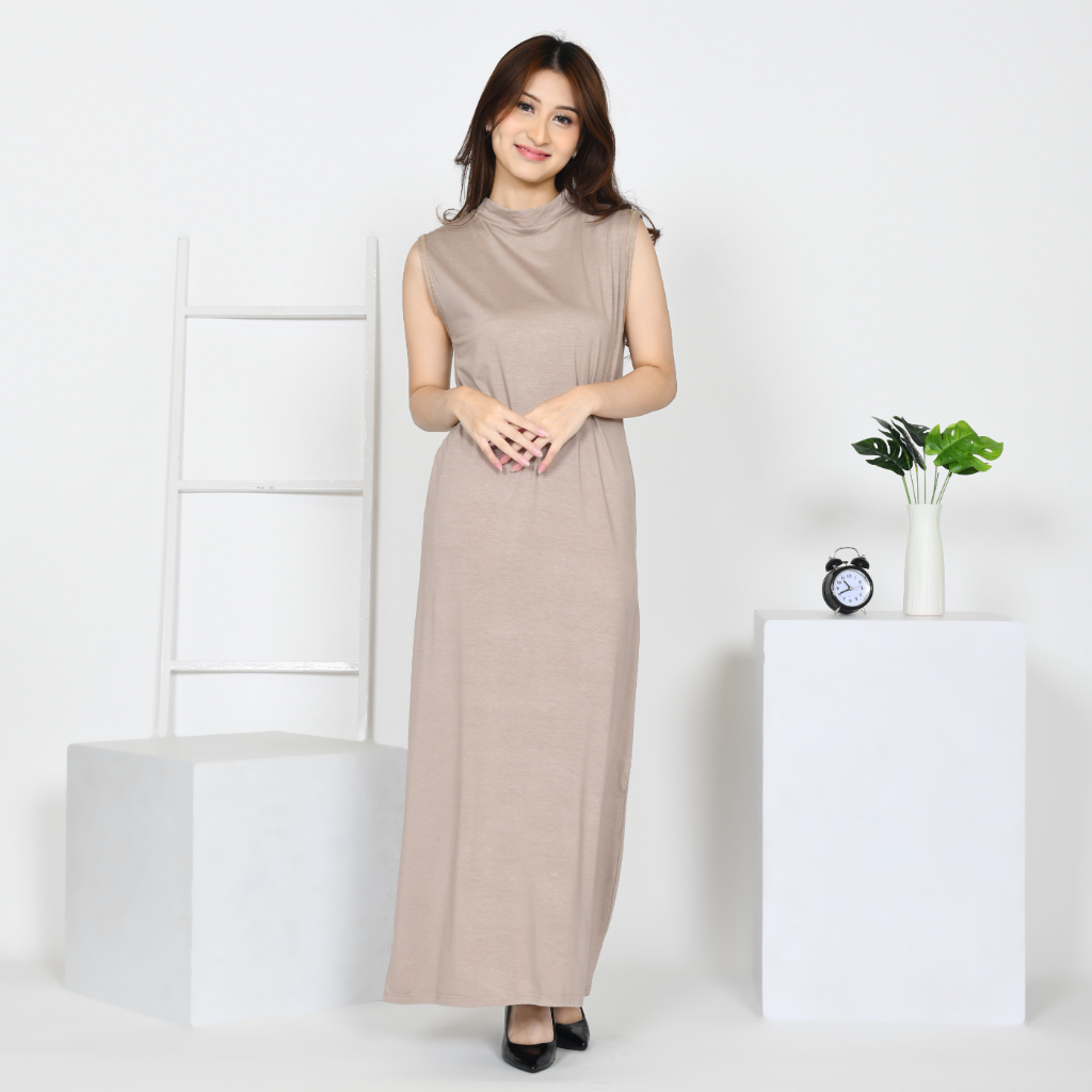 GUDANG INNER Manset Long Dress Tanpa Lengan Spandek Kaos Rayon