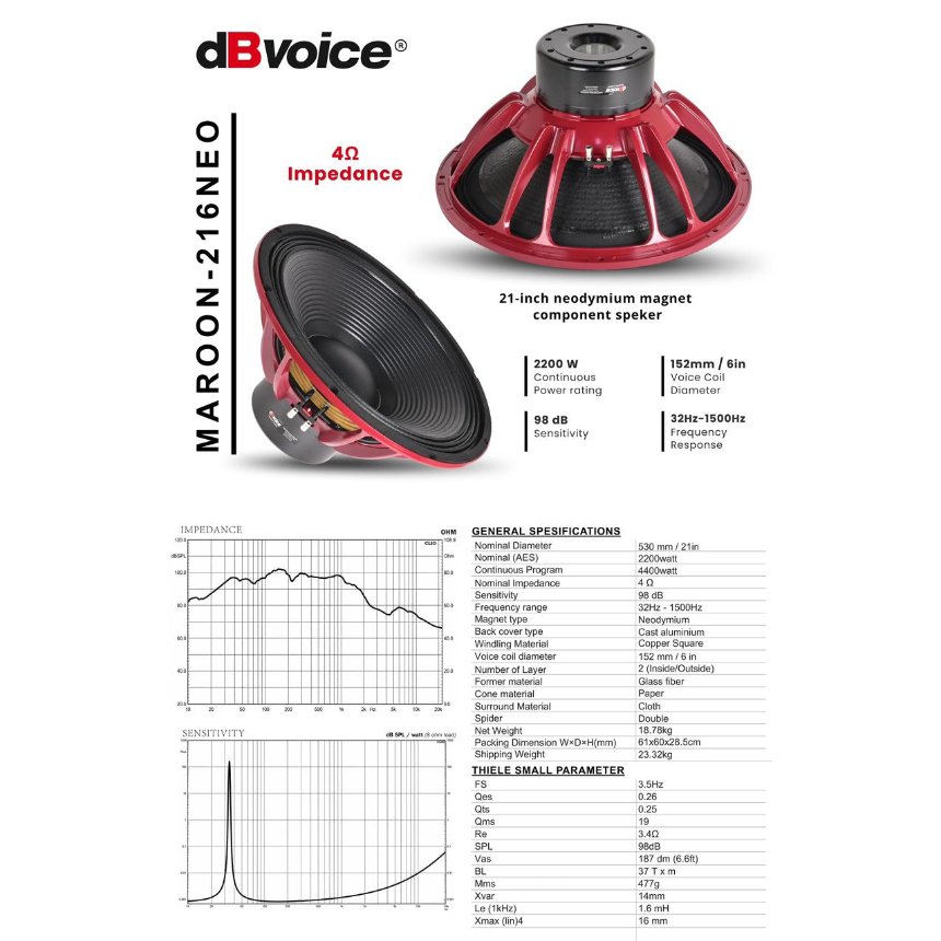 Speaker Component dbvoice Maroon 216 Neo Original 21 inch Coil 6 inch Newdunia