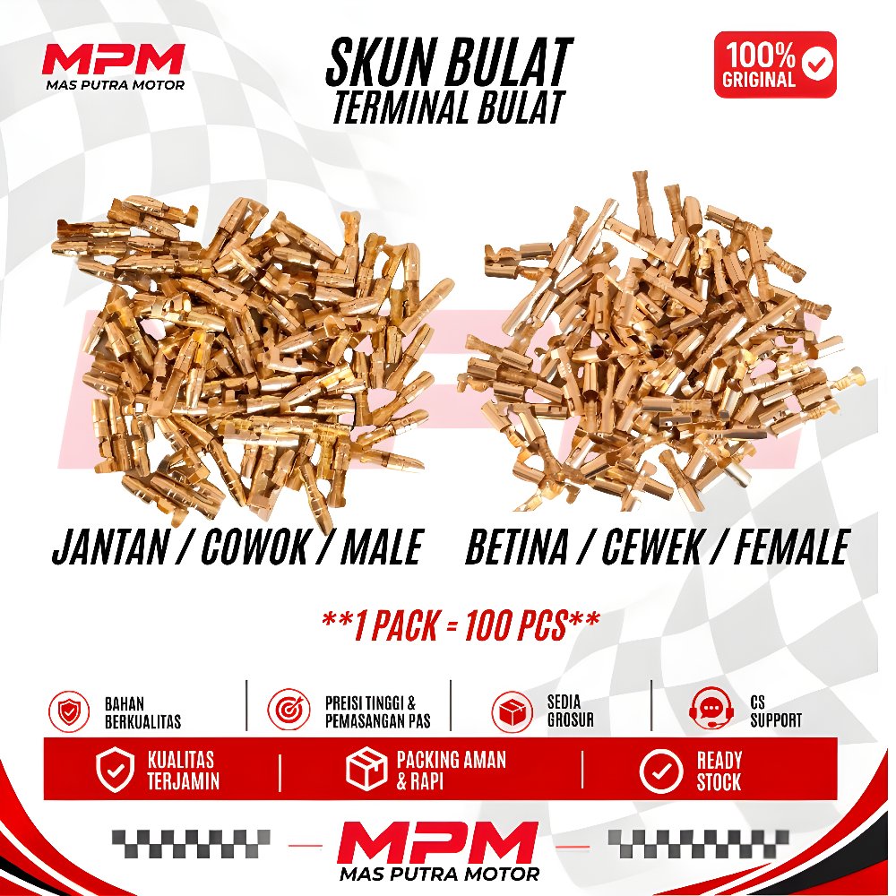 [100 Pcs] Skun Bulat Kabel Motor - Terminal Bulat Male Cowok Jantan  Female Cewek Betina