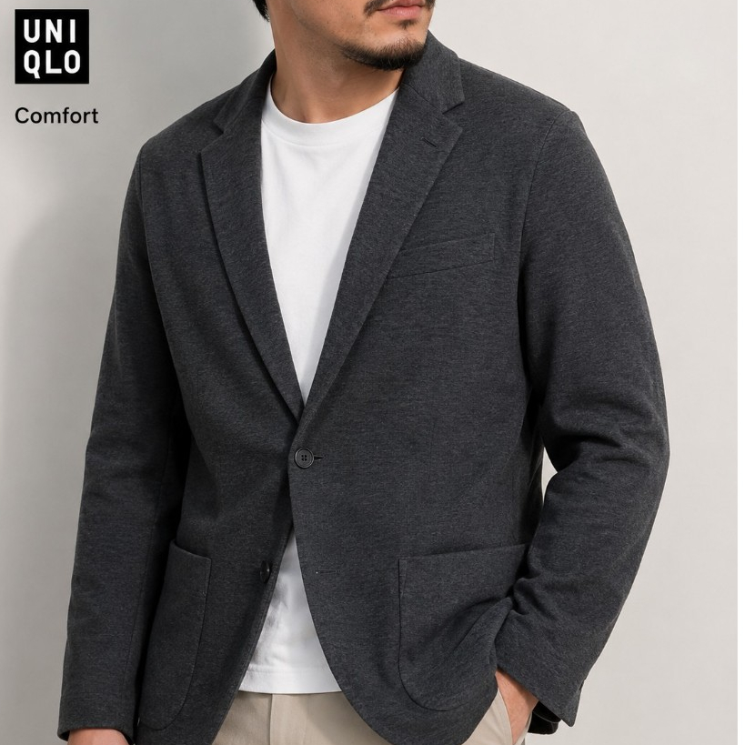 UNIQLO BRUISED COMFORT JACKET [CHARCOAL GREY] BLAZER UNIQLO BAHAN SEPERTI WOOL