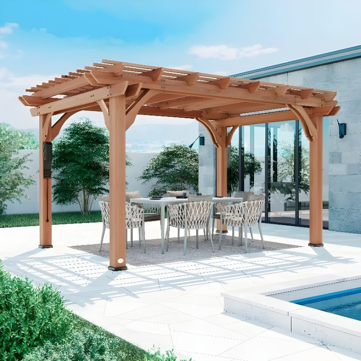 Gazebo pargola taman kayu jati minimalis | gazebo kayu jati minimalis | saung gazebo taman