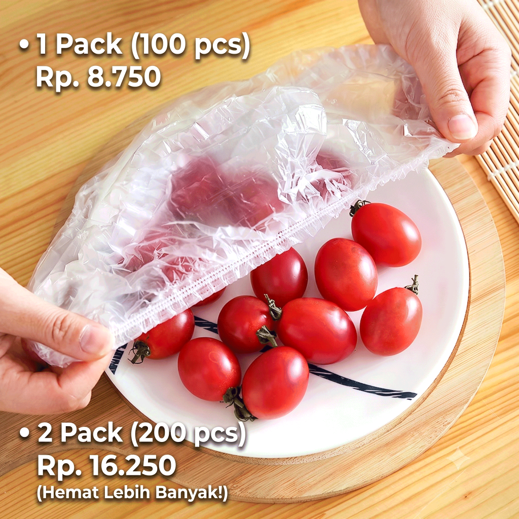 100 Pcs Plastik Pelindung Makanan Food Grade Penutup Makanan Wrapping Makakanan Shower Cap Penutup K