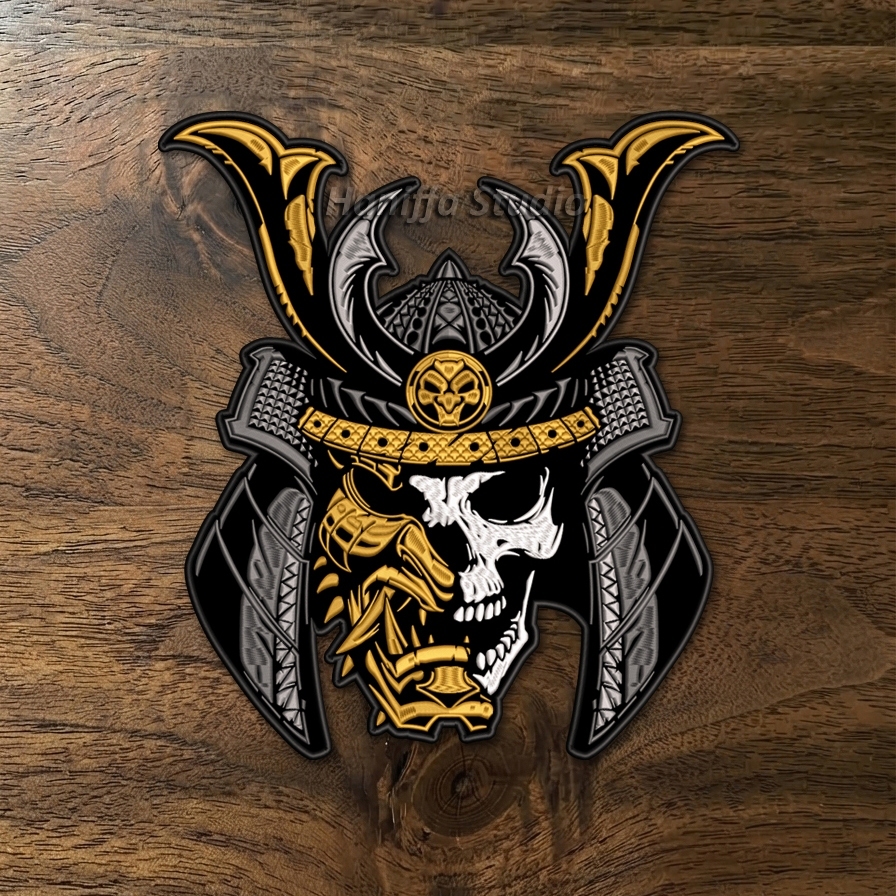 Patch Bordir Kabuto Dokuro - Samurai Skull - Motif Tengkorak dengan Helm Samurai Keren