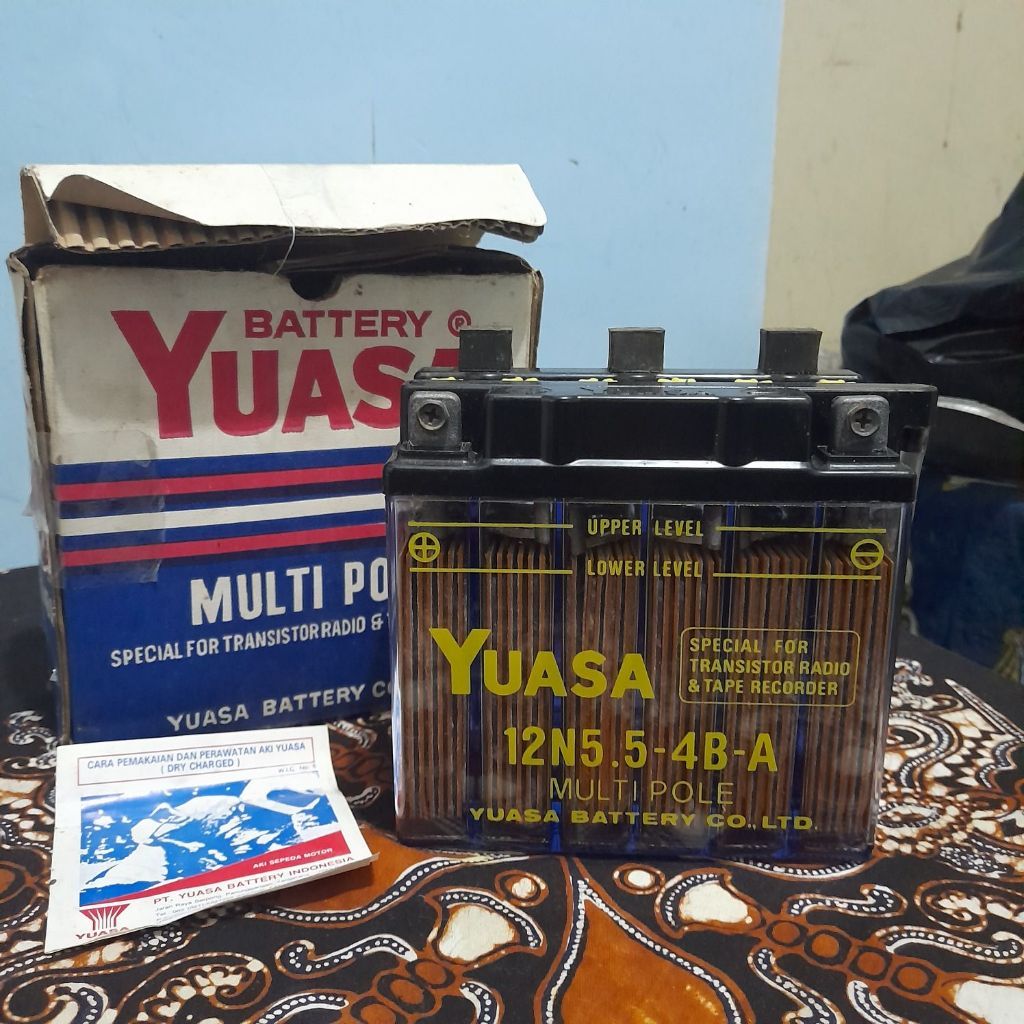 Aki Yuasa Multi Pole 12N5.5-4B-A Original - Untuk Radio Transistor, Tape & Motor Klasik (Multi Volta