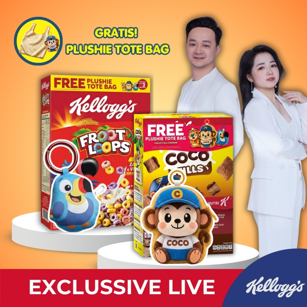 [KELLOGG'S X CECE] KELLOGG'S FROOT LOOPS 300G + COCO FILLS 150G FREE 2 PLUSHIE TOTE BAG