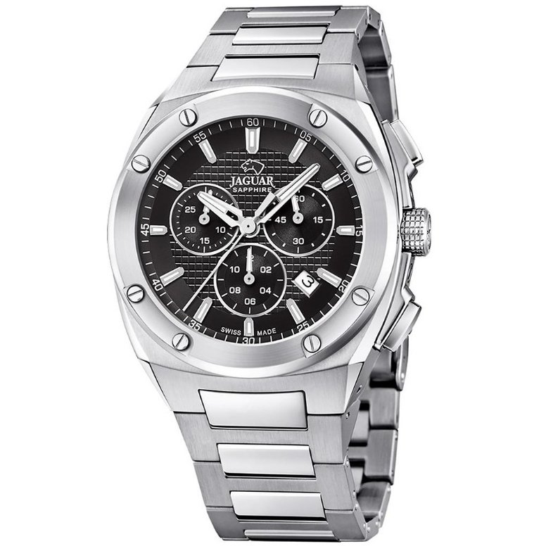 Galery Jam Tangan Jaguar J805/D Silver Dial Black Stainless Steel Strap