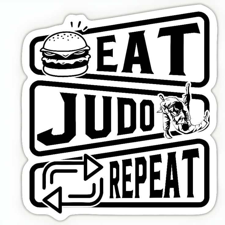 Stiker Beladiri Judo Lucu Unique Quote Eat Judo Repeat Burger Icon Vinyl Glossy Die Cut Presisi Anti