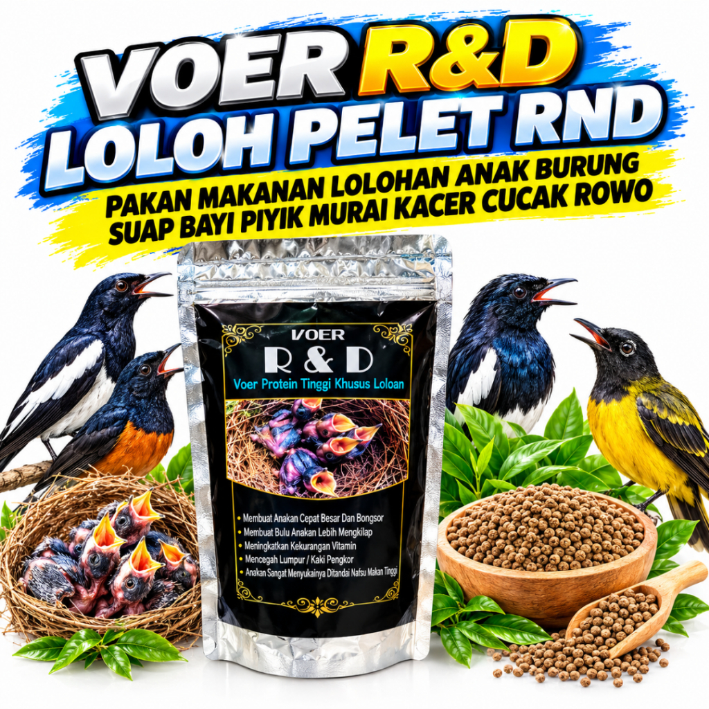 VOER R&D LOLOH PELET RND PAKAN MAKANAN LOLOHAN ANAK BURUNG SUAP BAYI PIYIK MURAI KACER CUCAK ROWO