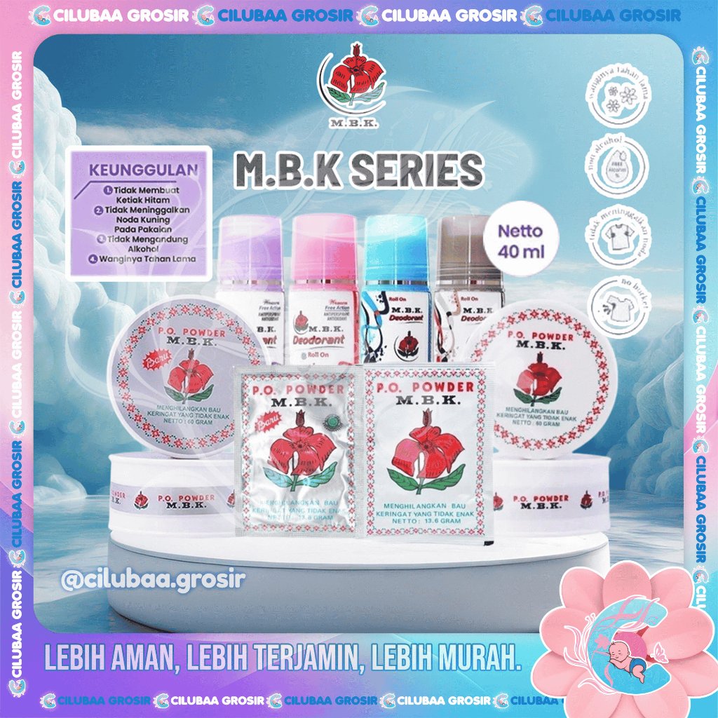 M.B.K All Series || MBK PO Powder Tin || Deodorant Roll On || Penghilang Bau Badan || Bedak Ketiak B