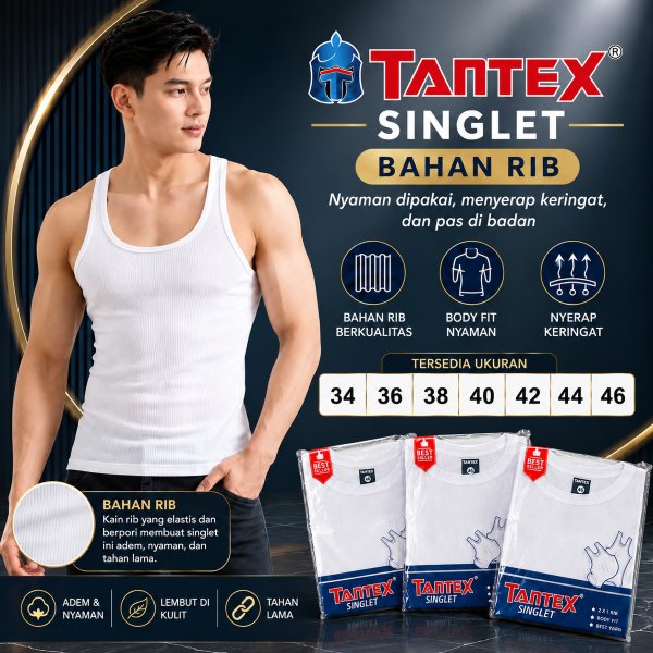 Kaos Singlet Pria - Tantex Biru Rib
