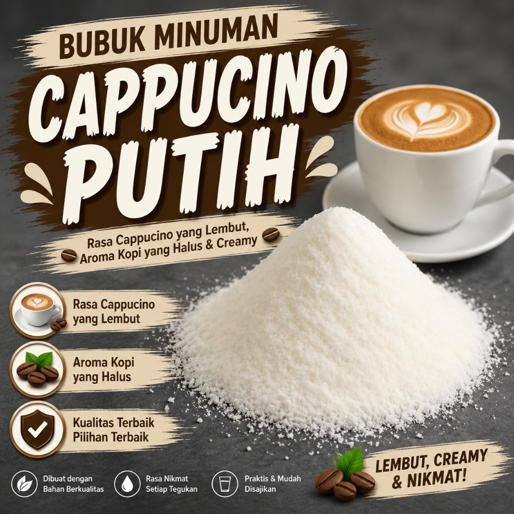 Bubuk Minuman Cappucino Milk Putih 1 Kg Drinking Powder Cafe Capucino Cincau Premium 1Kg Serbuk GAFI