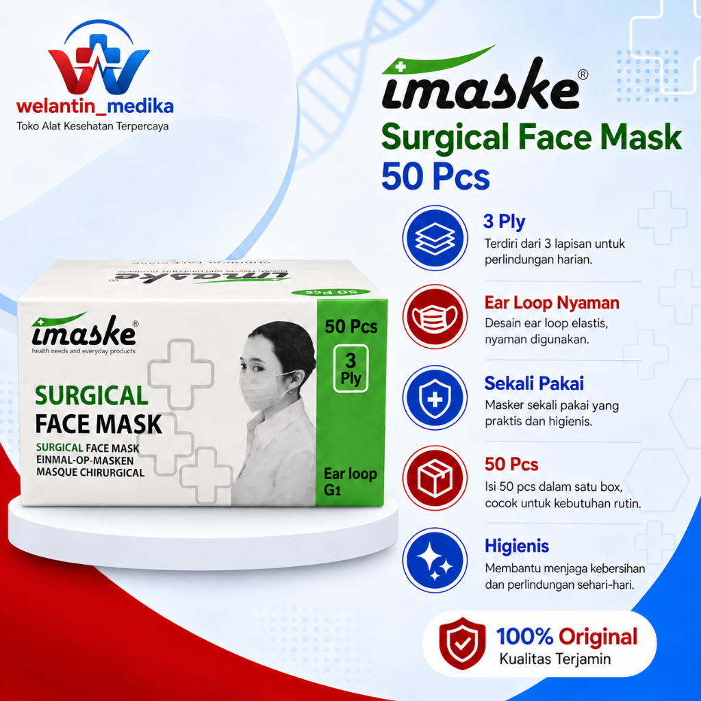 Masker Imaske Earloop 3ply / Masker Medis Earloop isi 50pcs / Imaske Surgical Face Mask