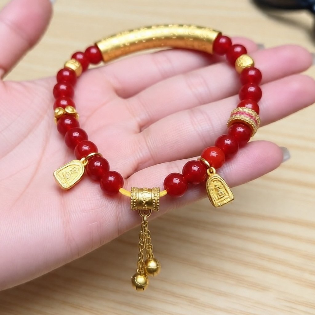 GELANG GIOK MERAH MANAU NANHONG KOMBINASI EMAS PASIR
