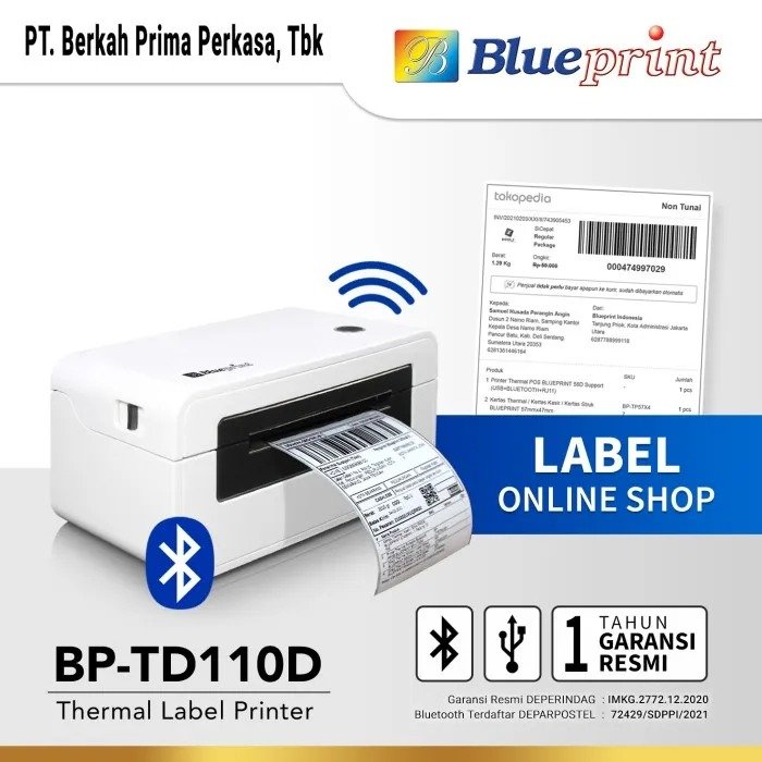 BLUEPRINT - MESIN PRINTER BARCODE THERMAL / MESIN PRINTER BARCODE LABEL USB+BLUETOOTH BP-TD110D