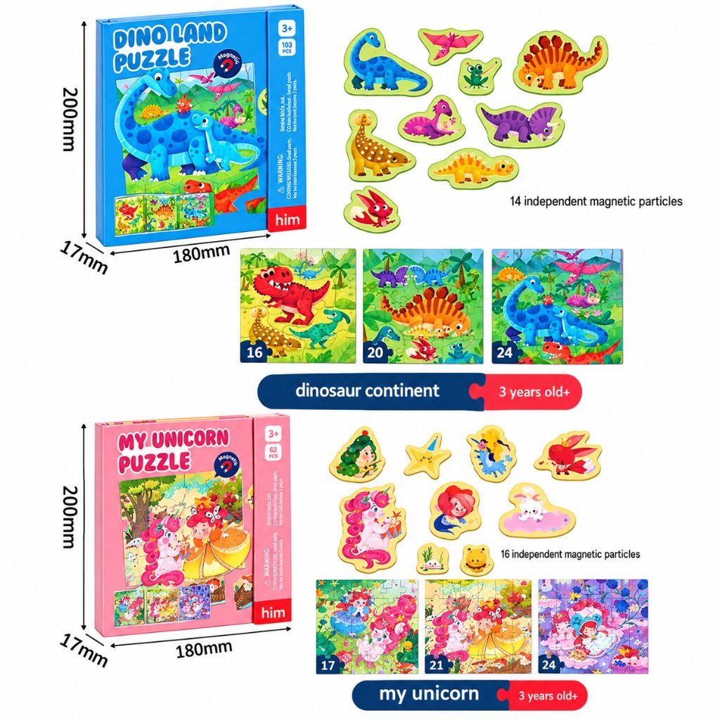 Toi Magnetic Puzzle Book Mainan Edukasi Anak Buku Puzzle Magnet Unicorn Dinosaur