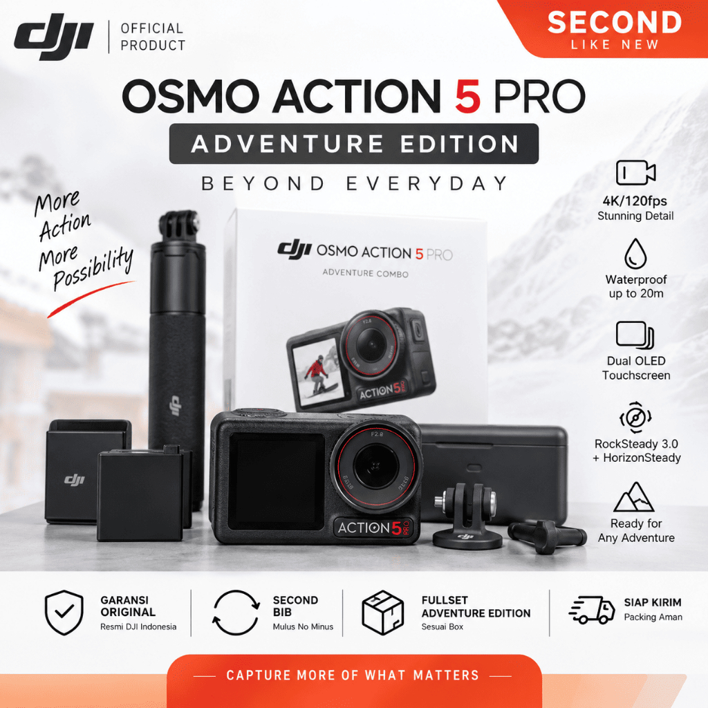 DJI Osmo Action 5 Pro Adventure Combo Edition Second BIB Mulus Resmi TAM Original