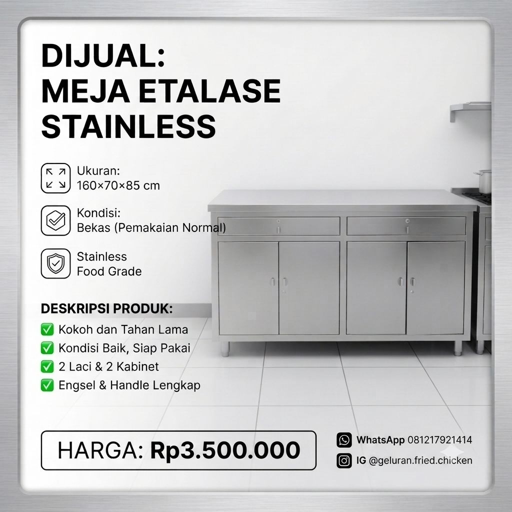 MEJA KABINET STAINLESS Bekas Resto