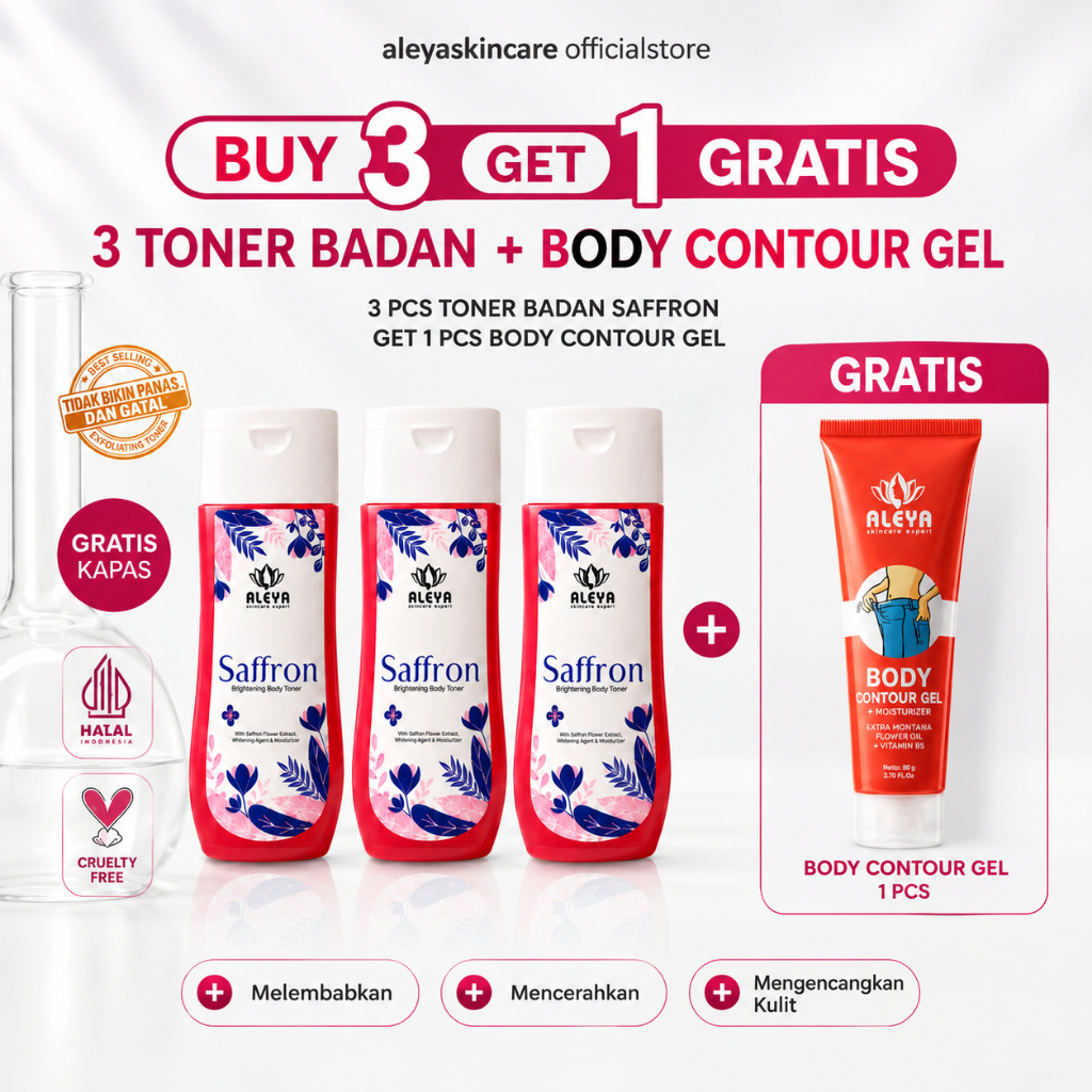 Paket 3 pcs Free Body contour Gel, Brightening body toner saffron ampuh mengangkat daki area lipatan