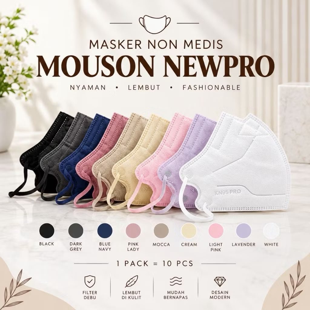 Masker Non Medis Mouson Newpro KN95 PRO Filter Debu 1 Paket 10 pcs Lembut Nyaman
