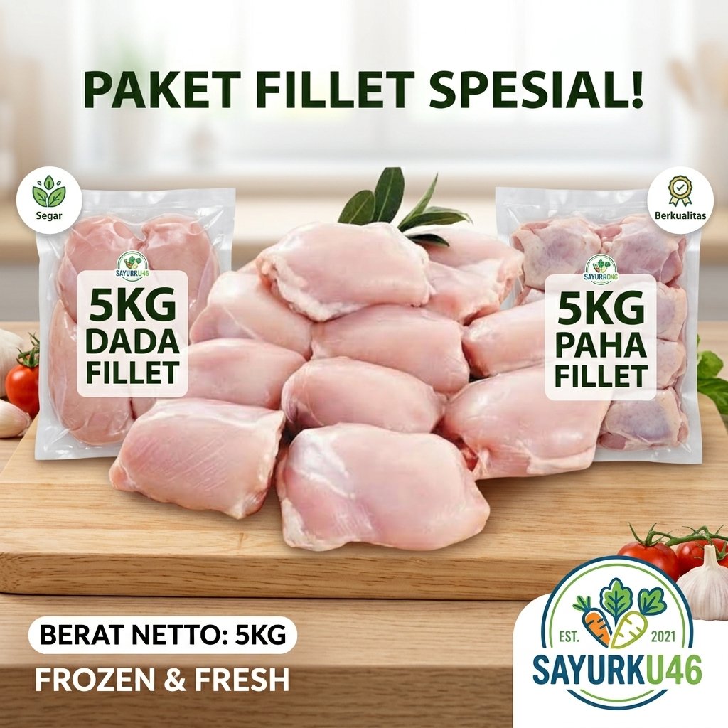 5kg Paket Fillet Dada Paha Ayam 5kg Frozen Segar Berkualitas Beban Bersih 5kg