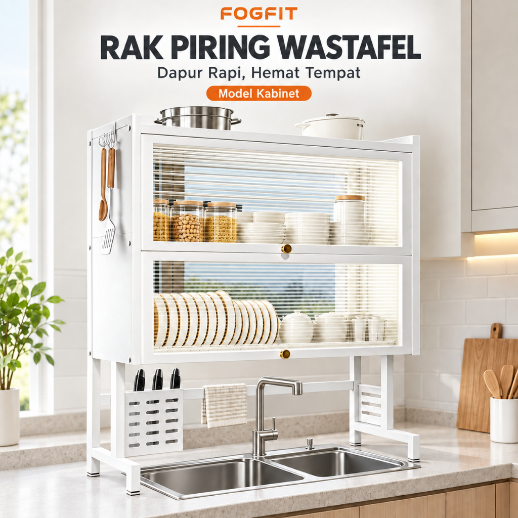 FOGFIT Rak Piring Wastafel Stainless/Rak Piring Tertutup/Rak Piring Minimalis/Rak Piring Stainless/L