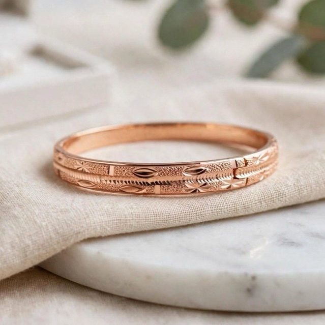 Gelang Xuping asli Kaku Polos Gelang tangan wanita Dewasa model klasik vintage abadi warna rosegold 