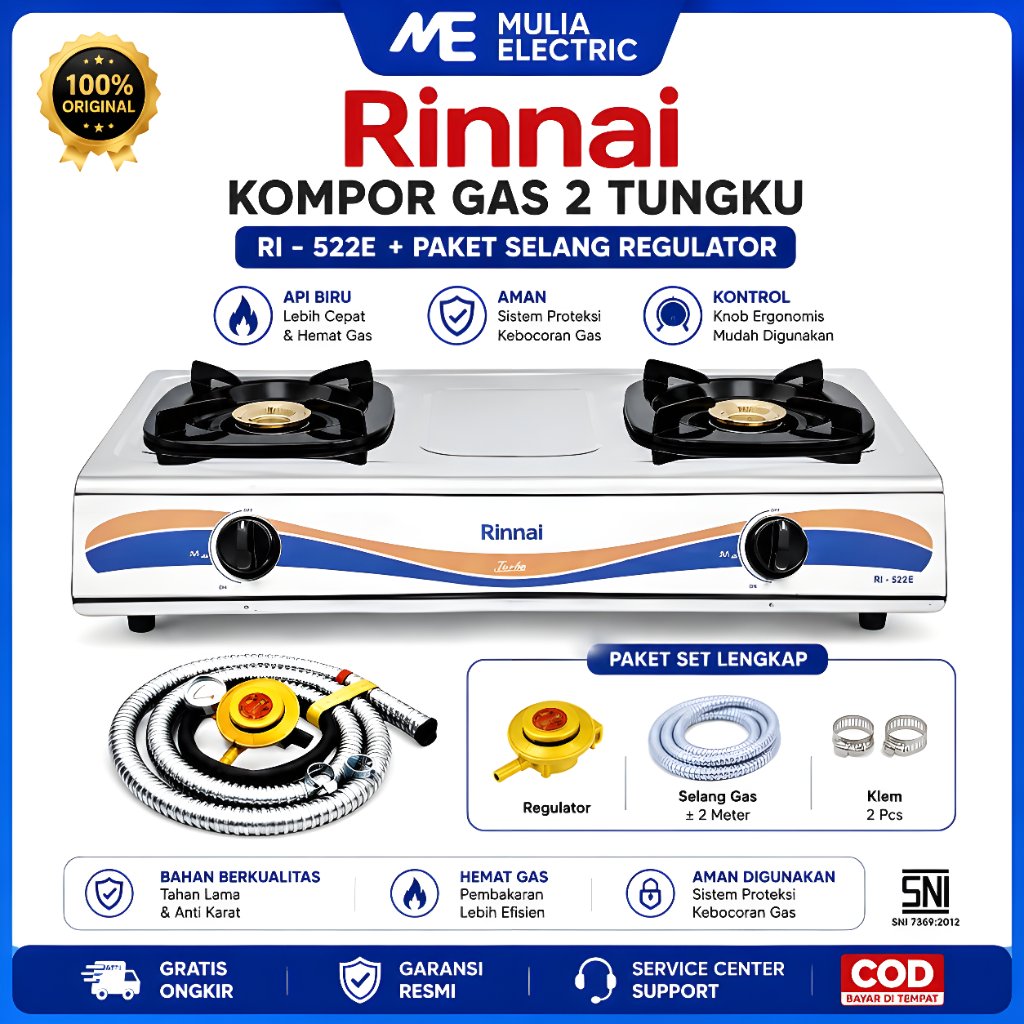 Rinnai Kompor 2 Tungku RI-522 E / Kompor Rinnai 2 Tungku RI-522E RI 522 E