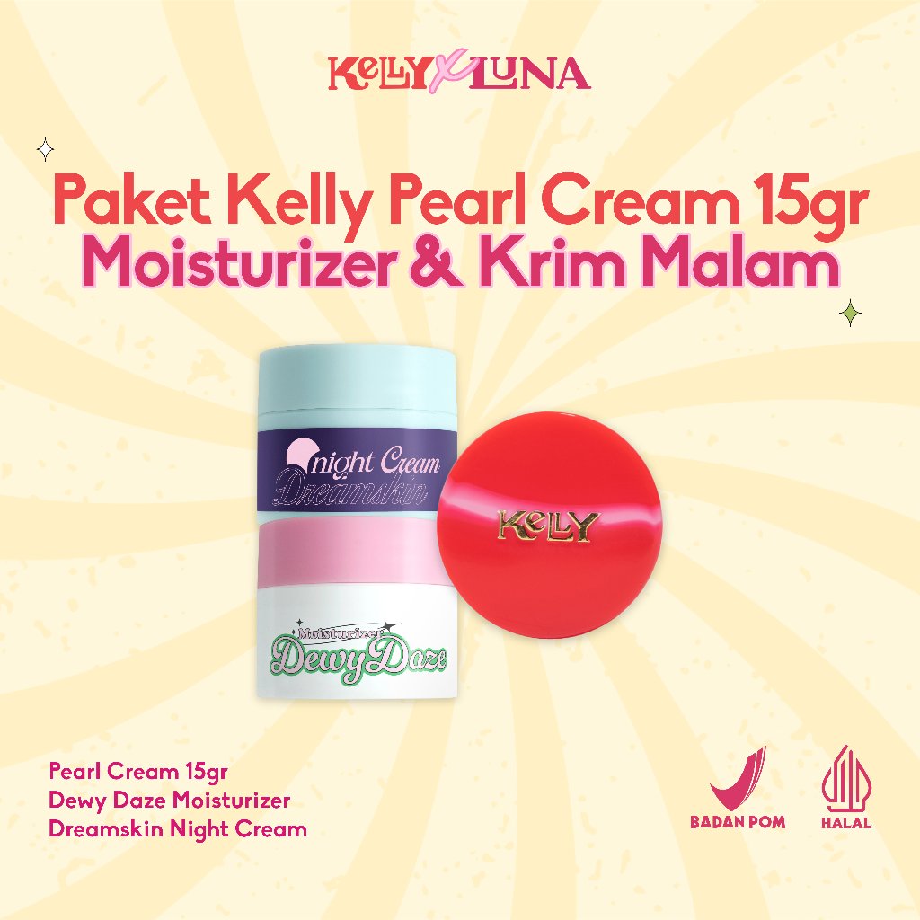Kelly x Luna Half Package (Kelly Pearl Cream 15gr + Night Cream + Moisturizer) | Krim Pelembap Wajah