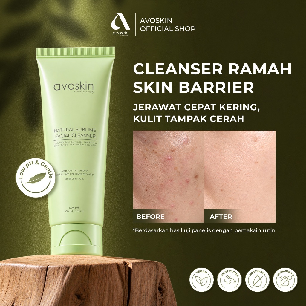AVOSKIN - Natural Sublime Facial Cleanser 100ml | Low-pH Formula, Marula Oil, Kale Extract, Cactus E