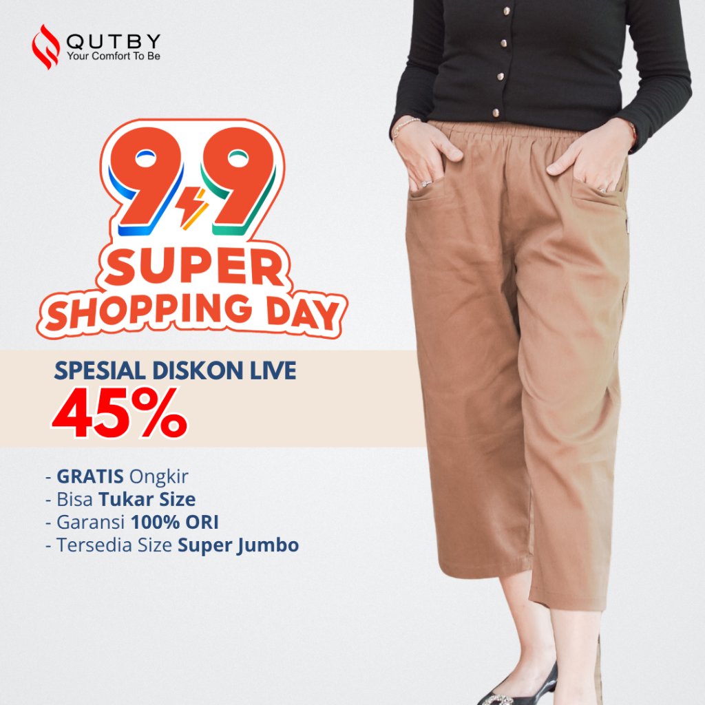 QUTBY - Celana Jumbo Wanita Korean Crop Pants Jumbo Panjang
