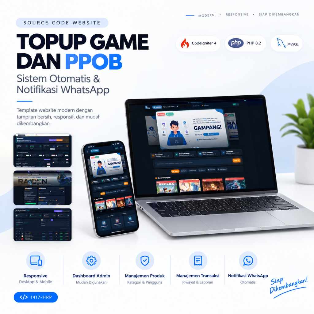 Source Code Website Topup Game dan PPOB dengan Notifikasi WhatsApp