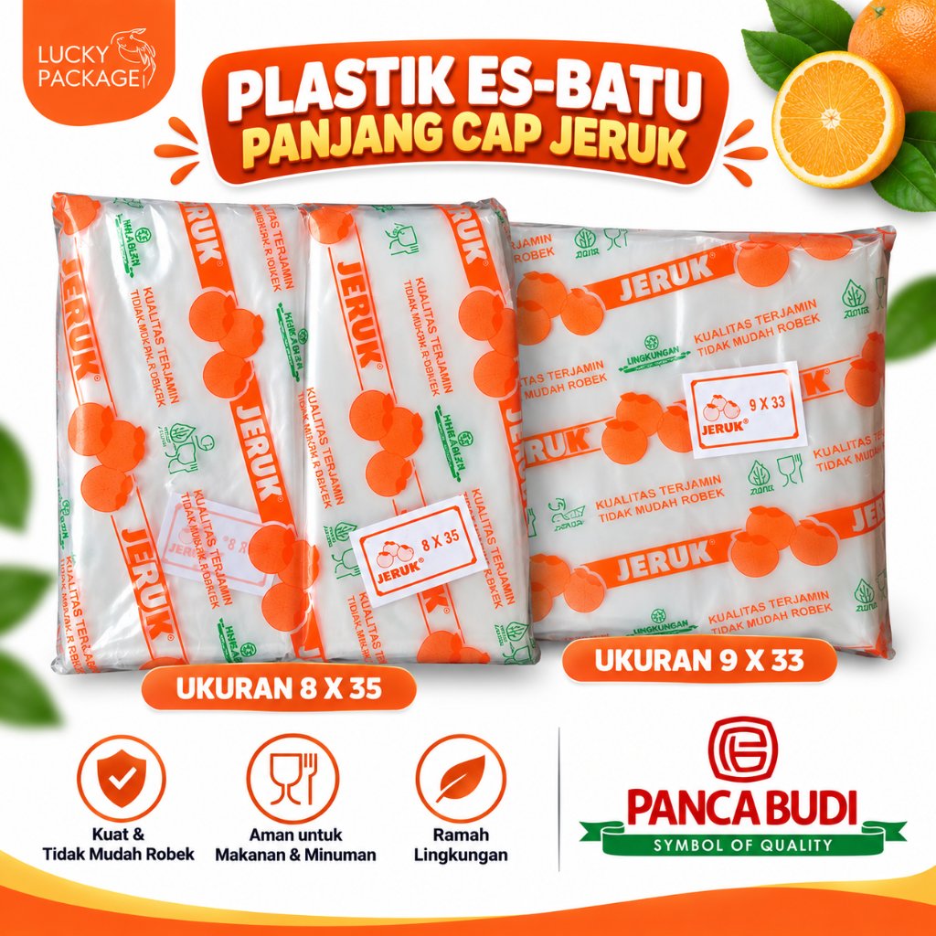 Ecer Plastik Es Batu Jeruk PE Lembut Uk 8x35, 9x33