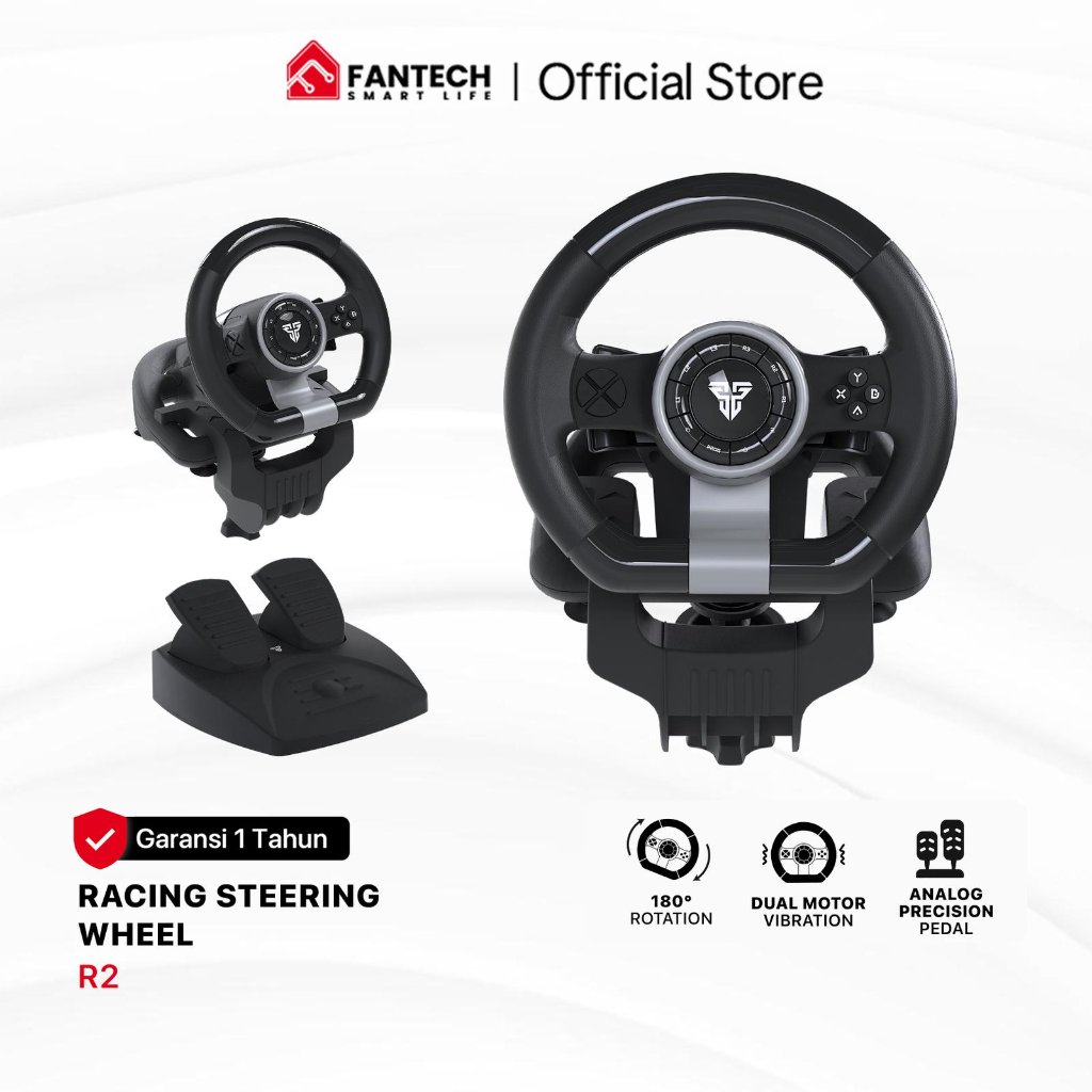 Fantech R2 Racing Steering Wheel 180° Degree & Pedals Set Stir Setir Balap Simulator Gaming PC PS3 P