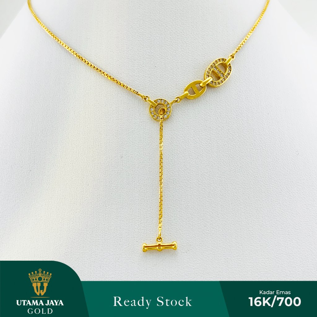 Kalung Emas Rantai Italy Liontin Model Y Necklace 16K/700 - Kalung Elegant Korean Style