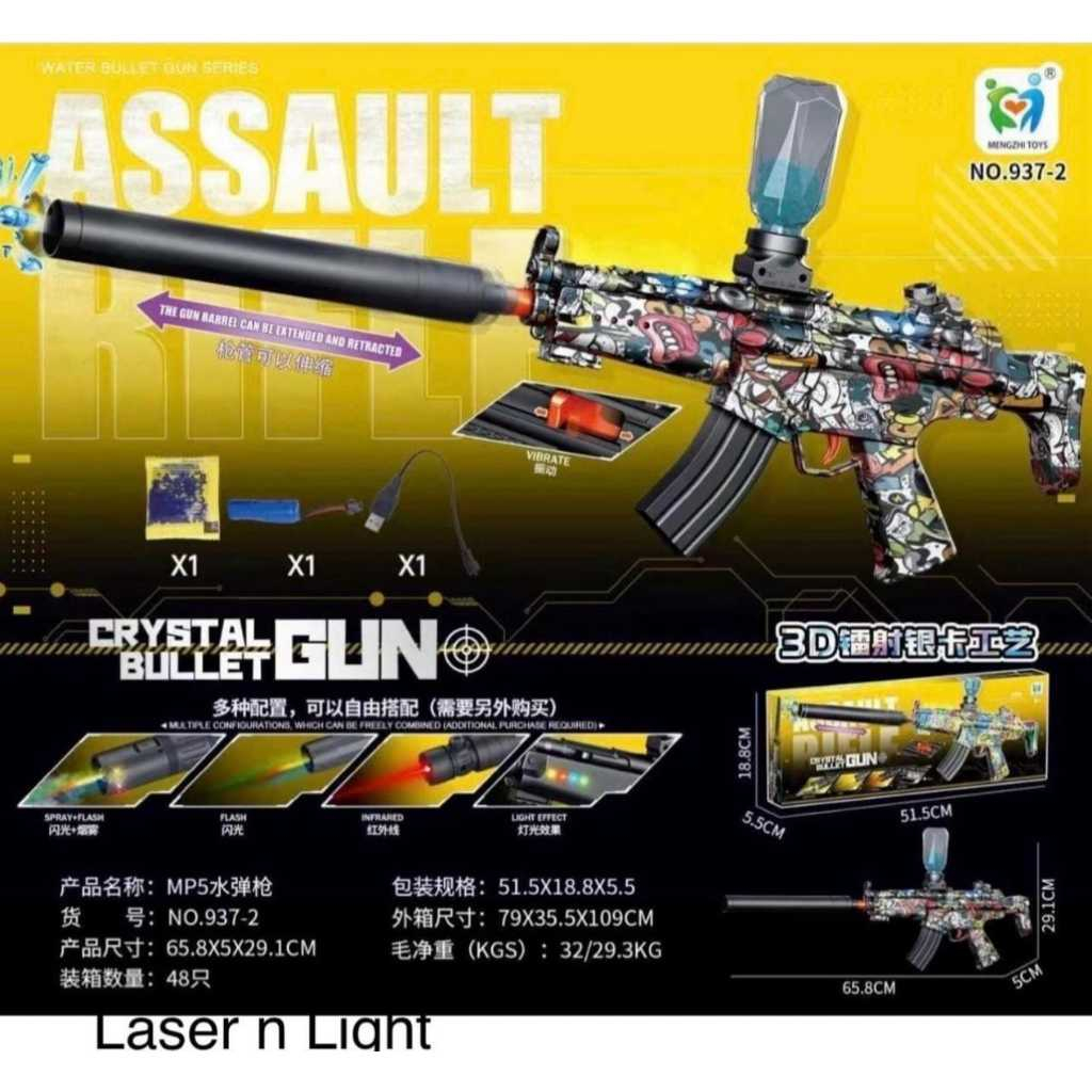 Mainan Pistol Water Bullet Gun MP5 Spray Flash Infrared Dan Light Effect