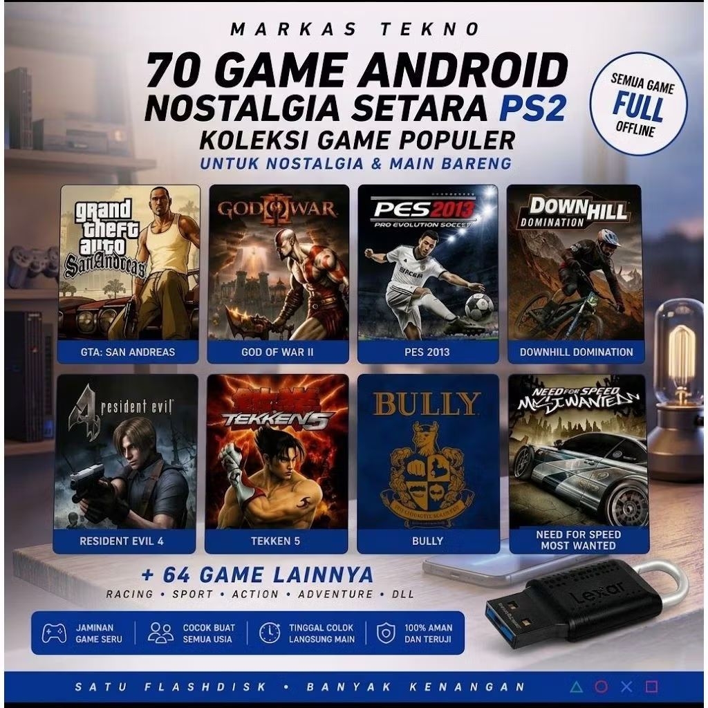 FLASHDISK GAME ANDROID TINGGAL COLOK BONUS OTG | ISI 70 GAME SETARA PS 2