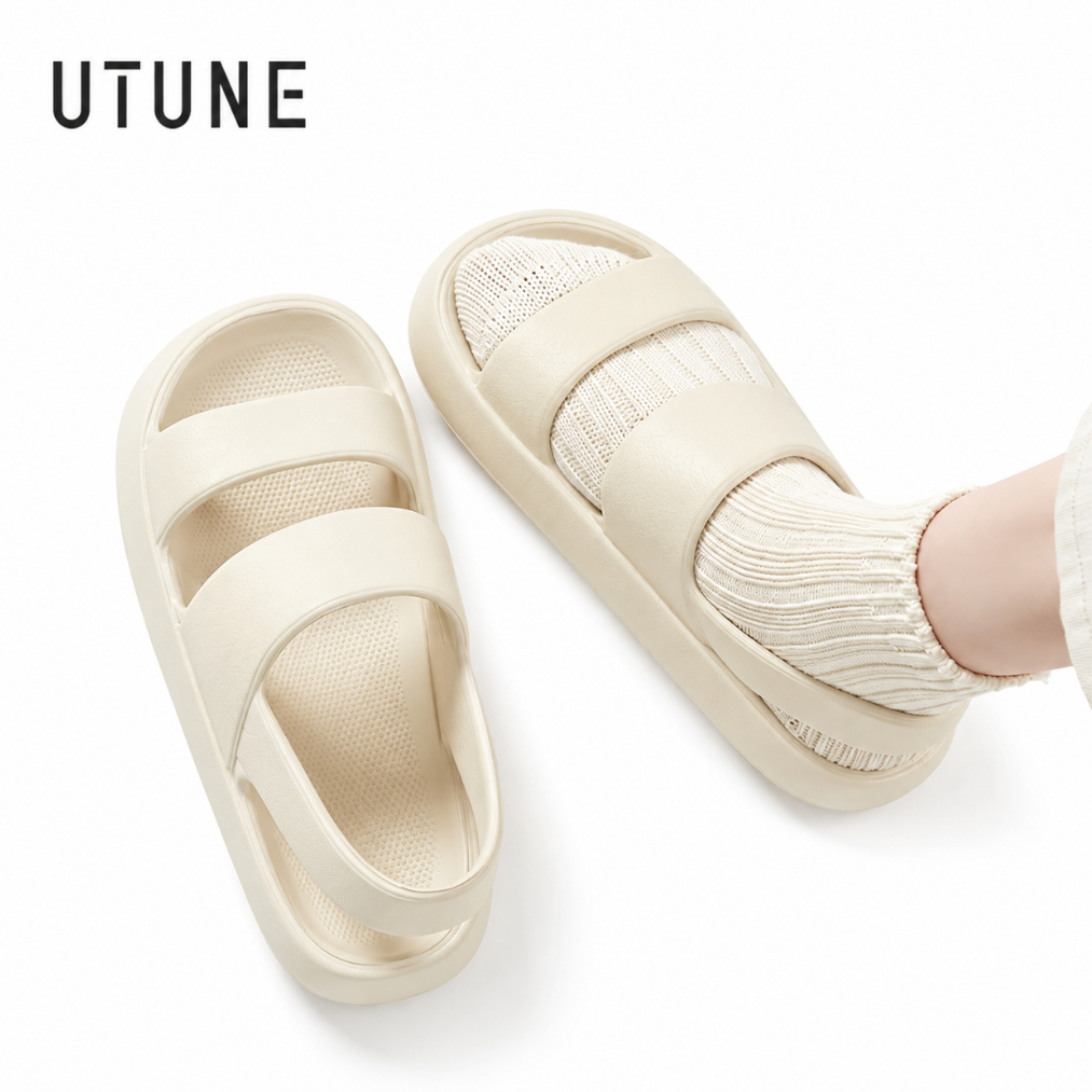 UTUNE Sandal Wanita Sol Tebal EVA, Sandal Platform Anti Slip, Sandal Musim Panas Ringan Lembut Nyama