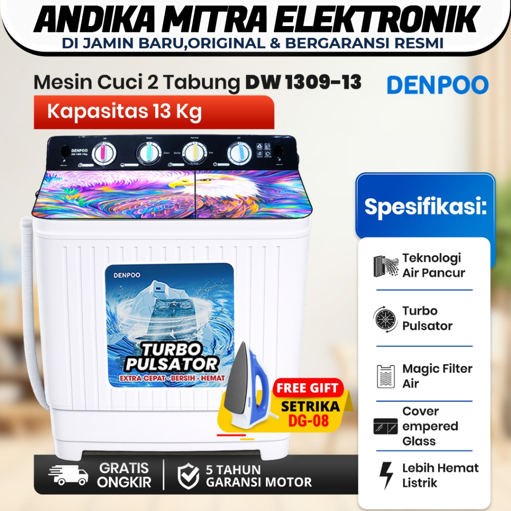 Mesin Cuci 13 KG Denpoo DW 1309