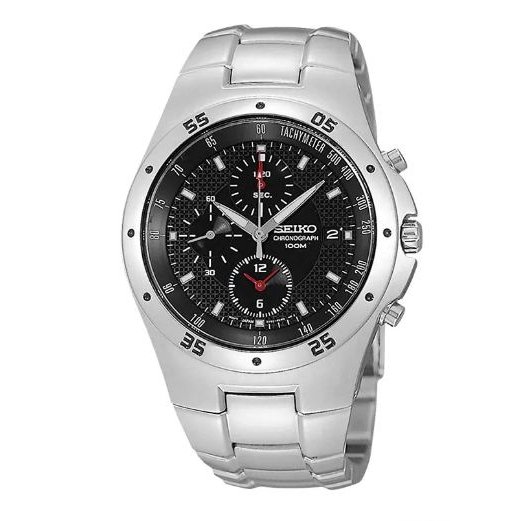 Jam Tangan Pria Seiko Chronograph SND417 SND417P1 Black Dial Silver Stainless Steel Strap Original G