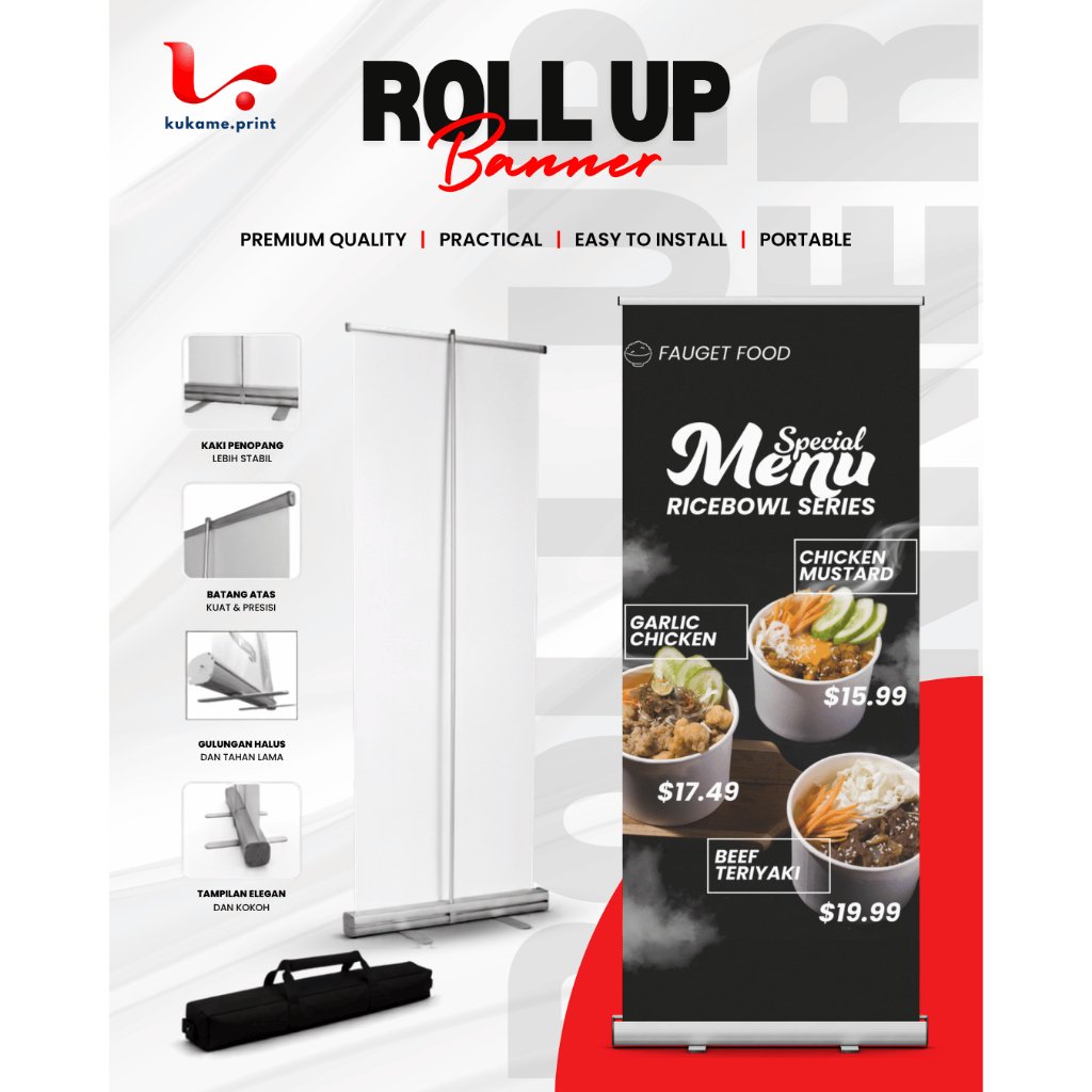 Roll Banner Custom Standing Banner Print Alumunium 60x160 80x200 85x200 Plus Cetak Tas Portable