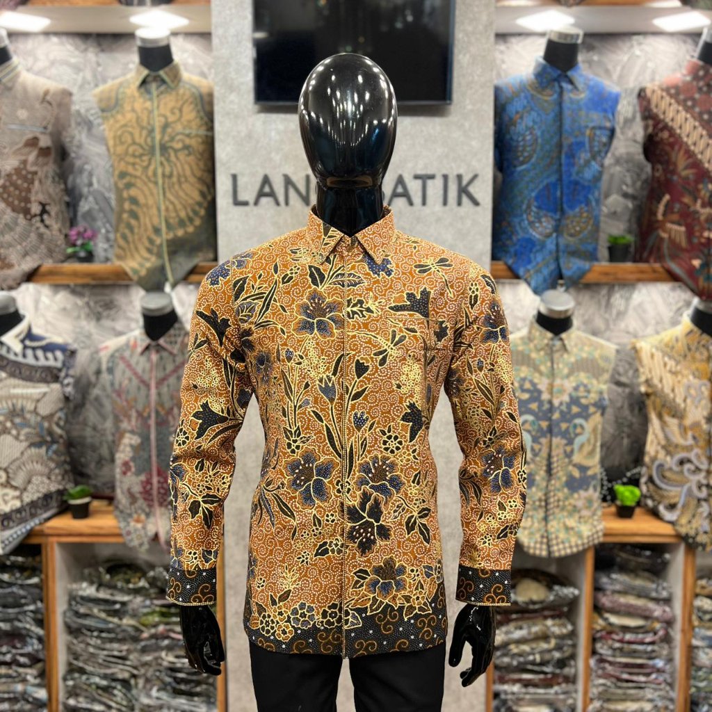 Lano Batik Tulis Prada Motif Kembang Sepatu | Kemeja Batik Pria Lengan Panjang | PRD
