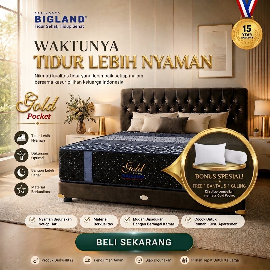 Bigland Springbed Gold Pocket - Kasur Pegas by Bigland Tebal , Ukuran 160x200 - Kasur Per pocket by 