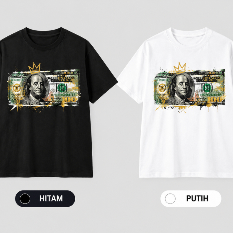 Kaos Pria Money Dollar Street Style - Kaos Keren Tema Kekayaan (Hitam/Putih)