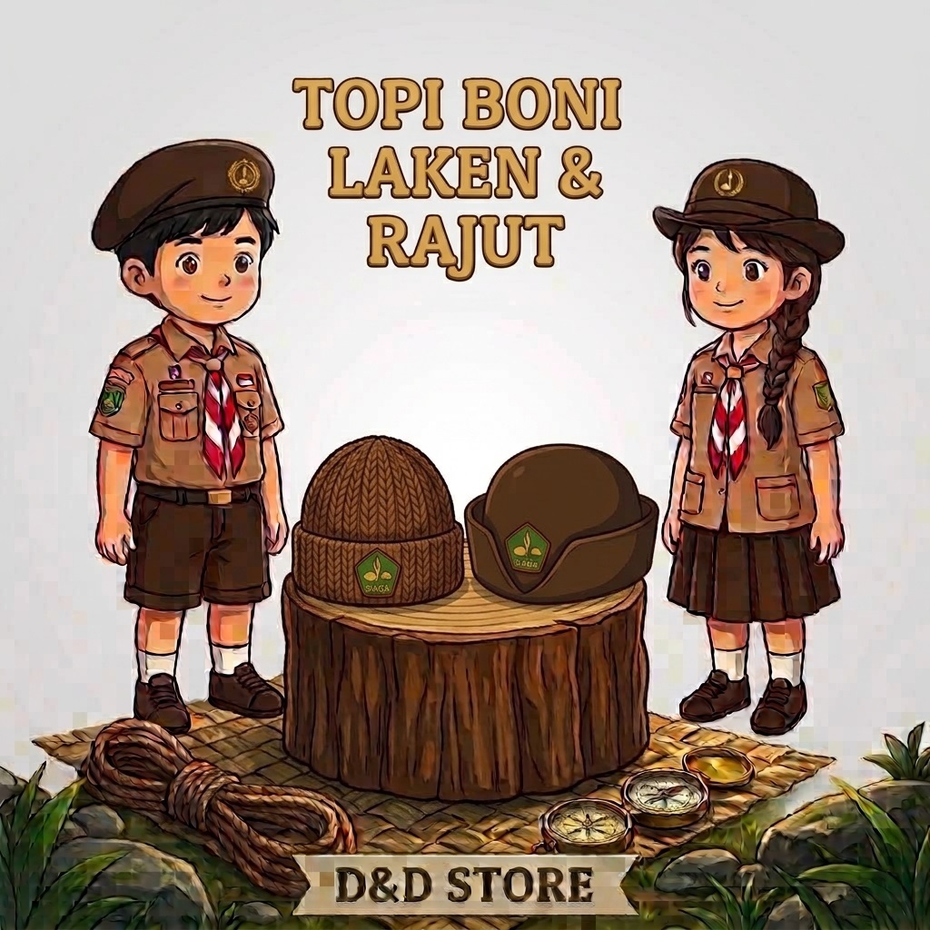 Topi Sekolah Pramuka Boni Laken Jaring Rajut Beludru Premium