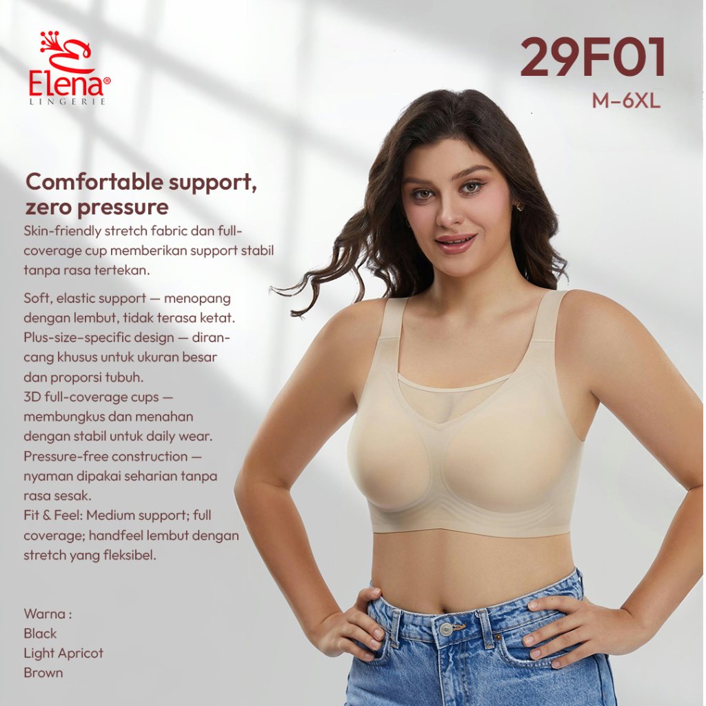 Elena Bra Seamless Tanpa Kawat Busa Tipis Cup B Kait 3 Polos Bh M - 4XL E 29F01
